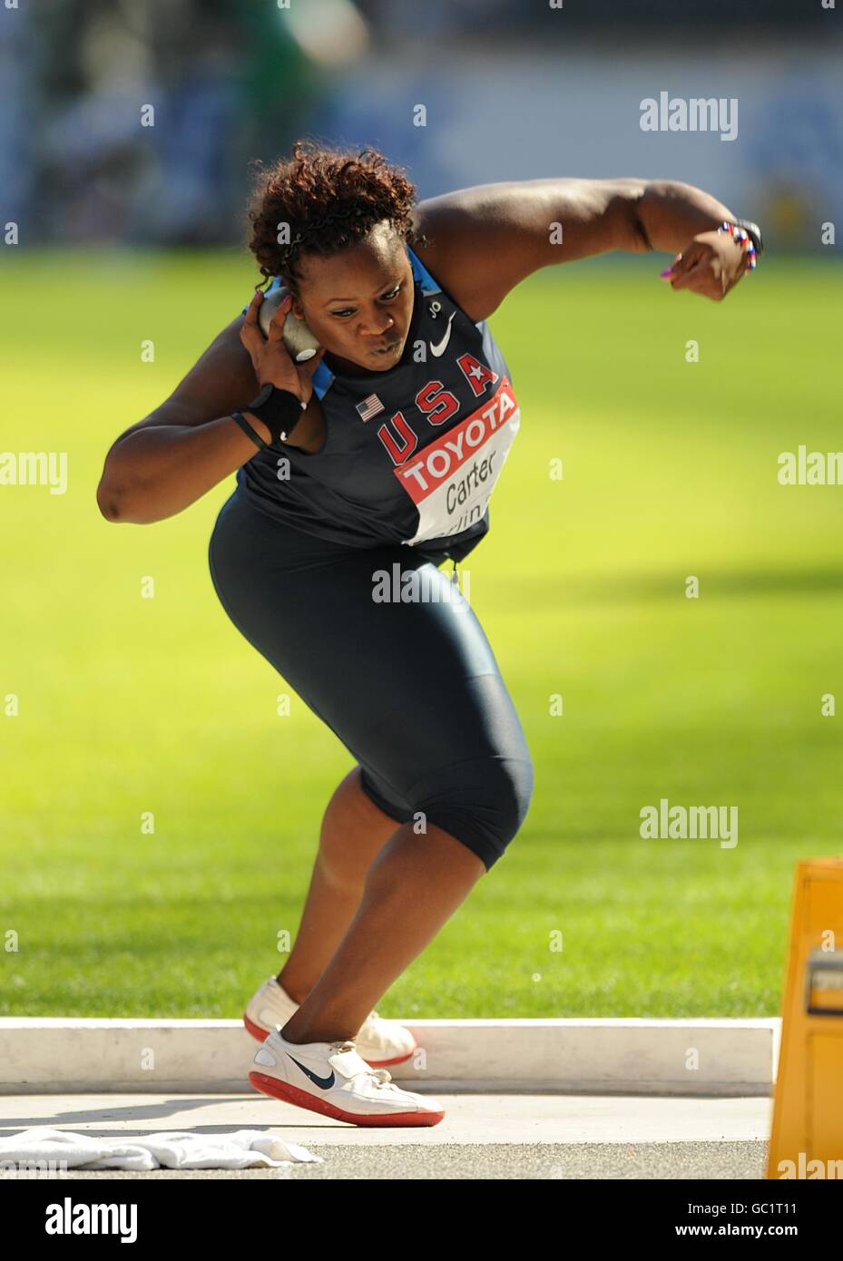 Usas michelle carter in action during the womens shot put hires stock