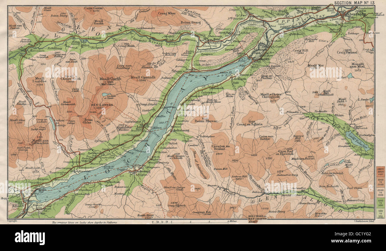 LARGE 1912 map PERTHSHIRE Loch Tay Loch Rannoch Glen Lyon Dalmally Aberfeldy 