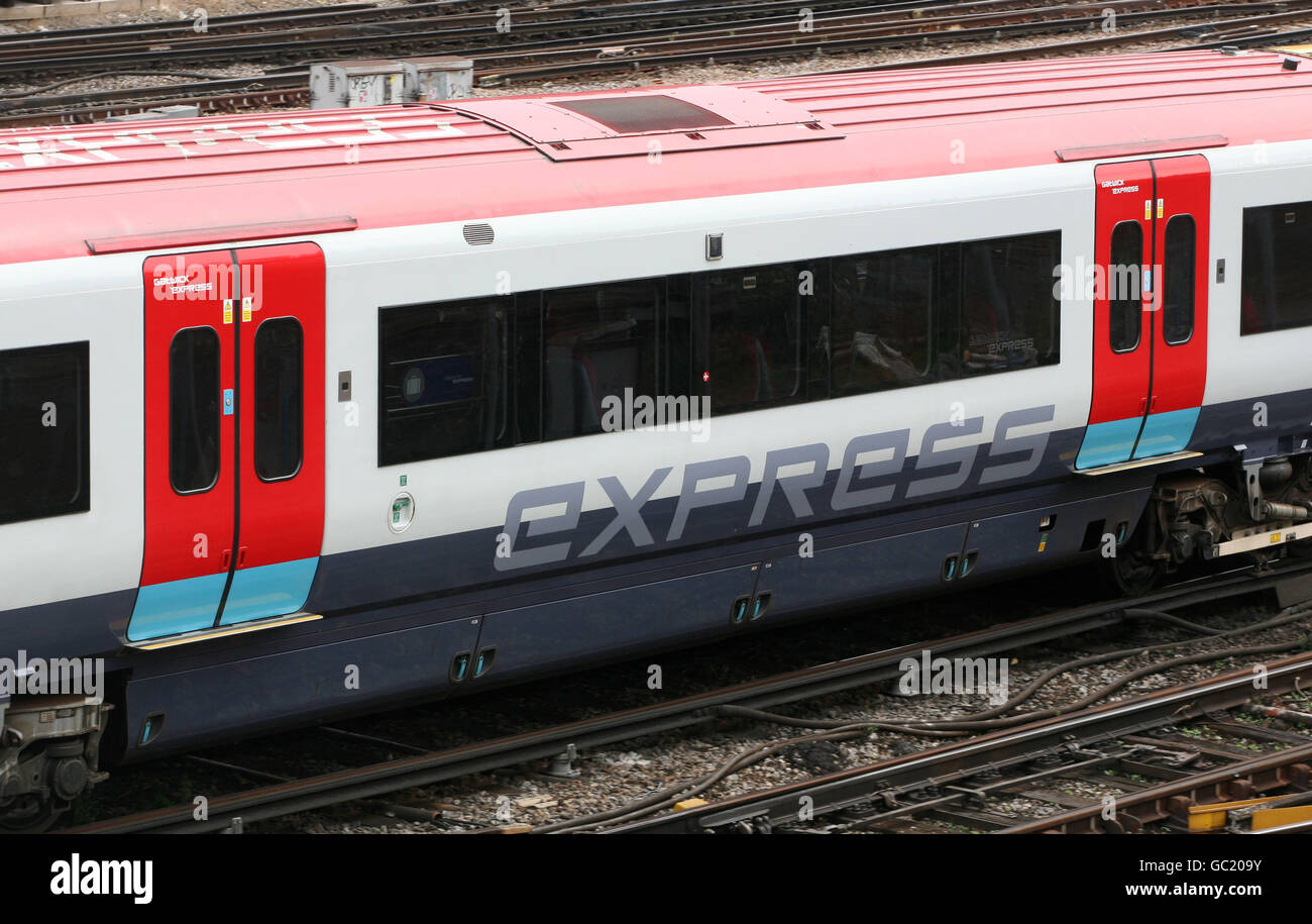 Gatwick express train on the approach into london victoria station hires stock photography and