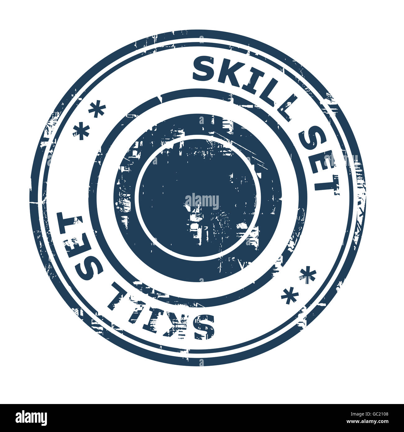 Skill set business concept rubber stamp isolated on a white background. Stock Photo