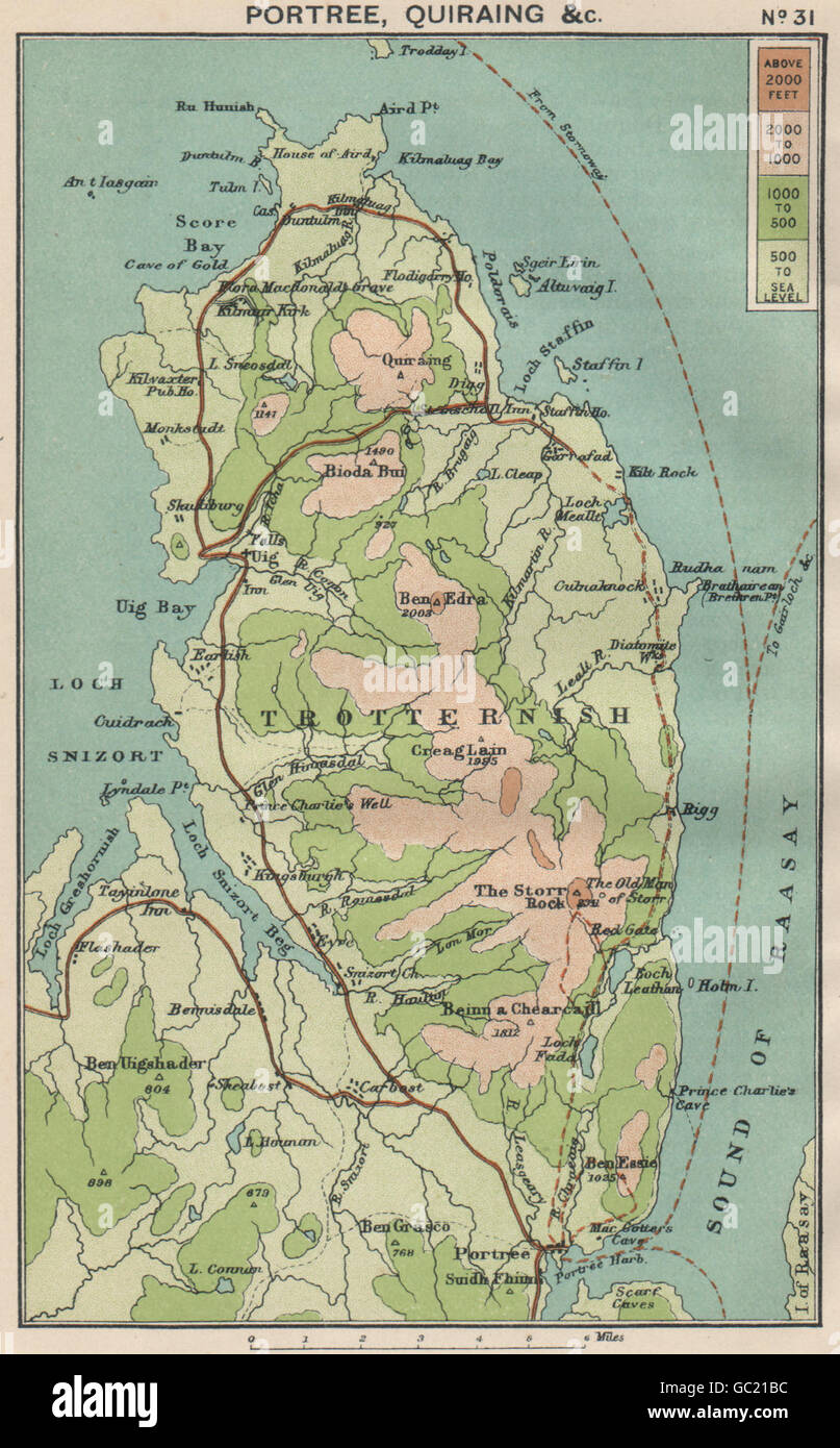 TROTTERNISH. Portree Quiraing Uig. Old Man of Storr Isle of Skye, 1908 old map Stock Photo