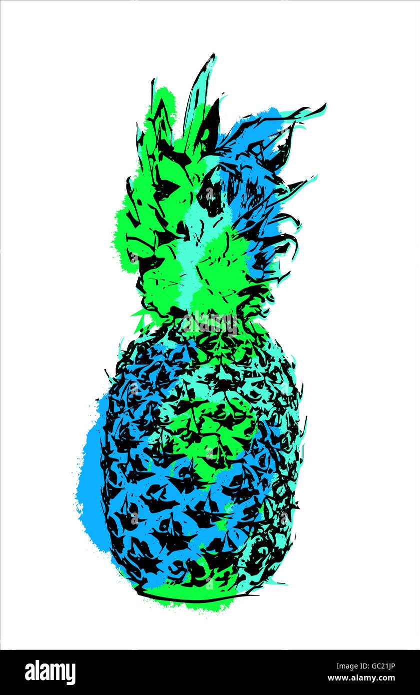 Pineapple fruit art abstract design, colorful paint sketch style