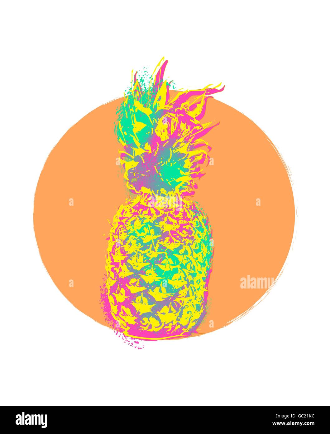 Pineapple fruit art design, colorful paint sketch style illustration
