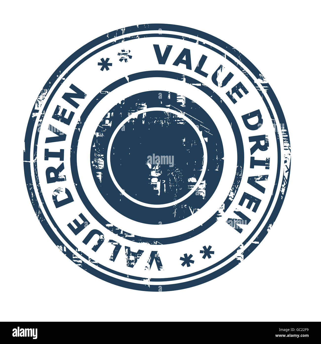 Value driven business concept rubber stamp isolated on a white background. Stock Photo