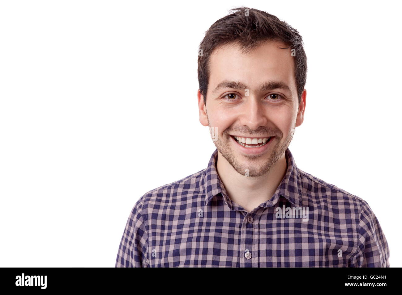 Young handsome man smiling on white background Stock Photo