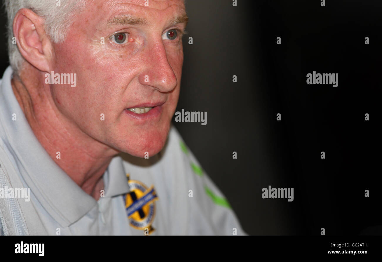 Northern Ireland manager Nigel Worthington talks to the media during the press conference at the Monopol Hotel, Katowice, Poland. Stock Photo
