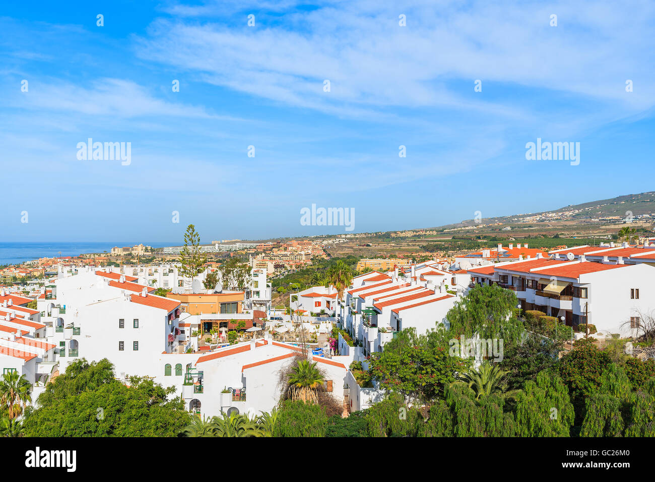 A view of apartment complex in Costa Adeje town, Tenerife, Canary ...