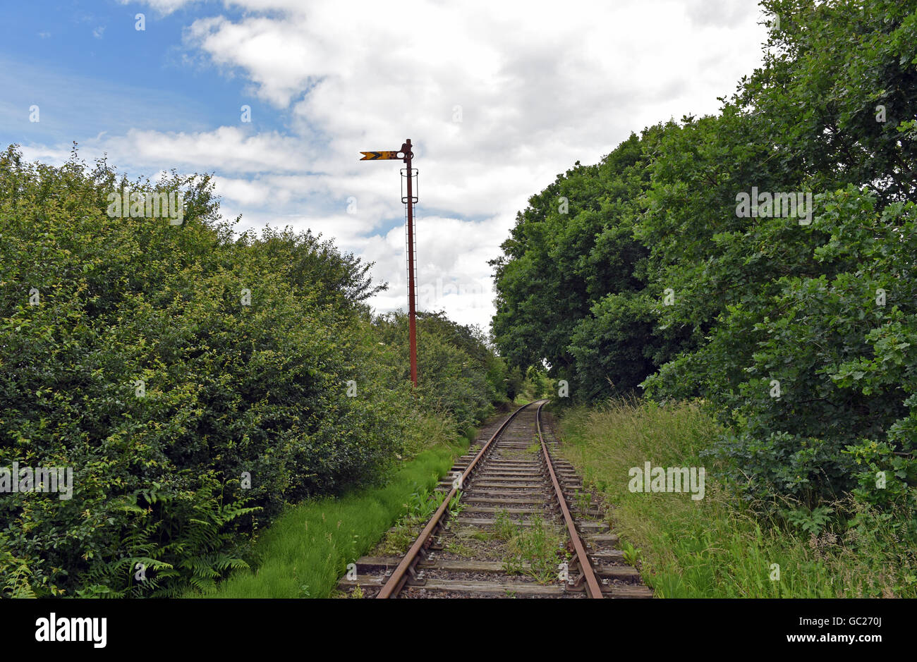 A disused railway line at Worthing, Dereham, Norfolk with tracks and