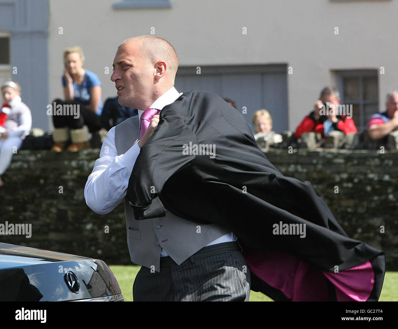 Brett Desmond, son of Dermot Desmond arrives for his wedding to Andrea