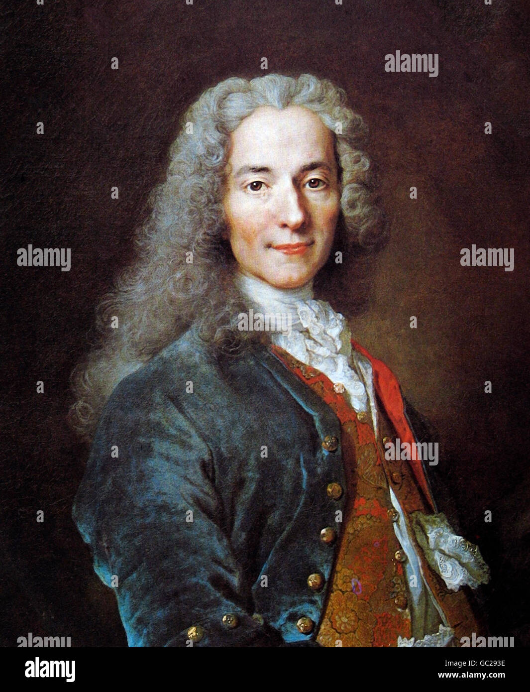 Voltaire. Portrait of the French Enlightenment writer and philosopher, Voltaire (François-Marie Arouet: 1694-1778), by Nicolas de Largillierre, oil on canvas, c.1724-1725 Stock Photo