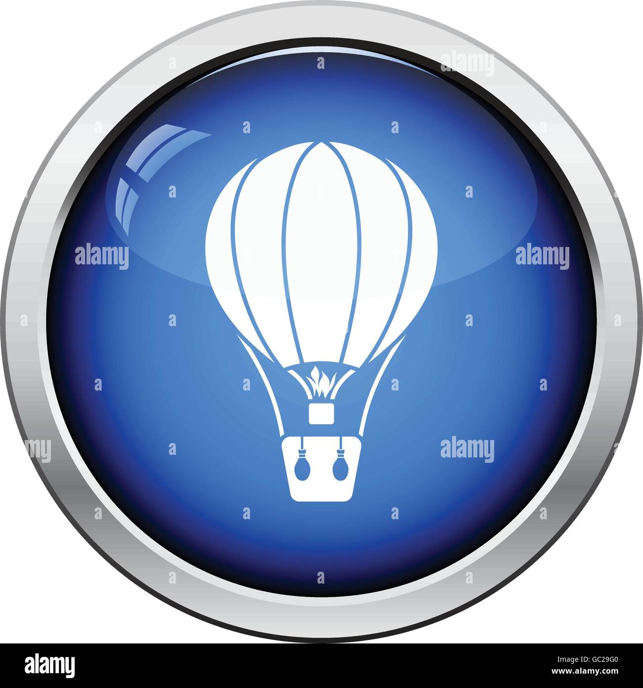Hot air balloon icon. Glossy button design. Vector illustration. Stock Vector