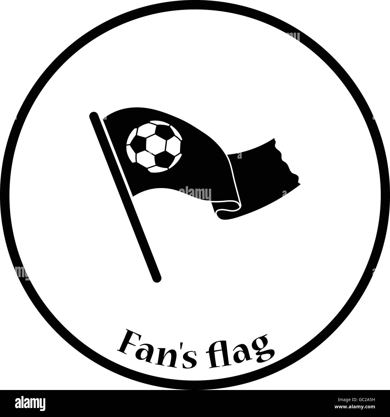 Football fans waving flag with soccer ball icon. Thin circle design. Vector illustration Stock