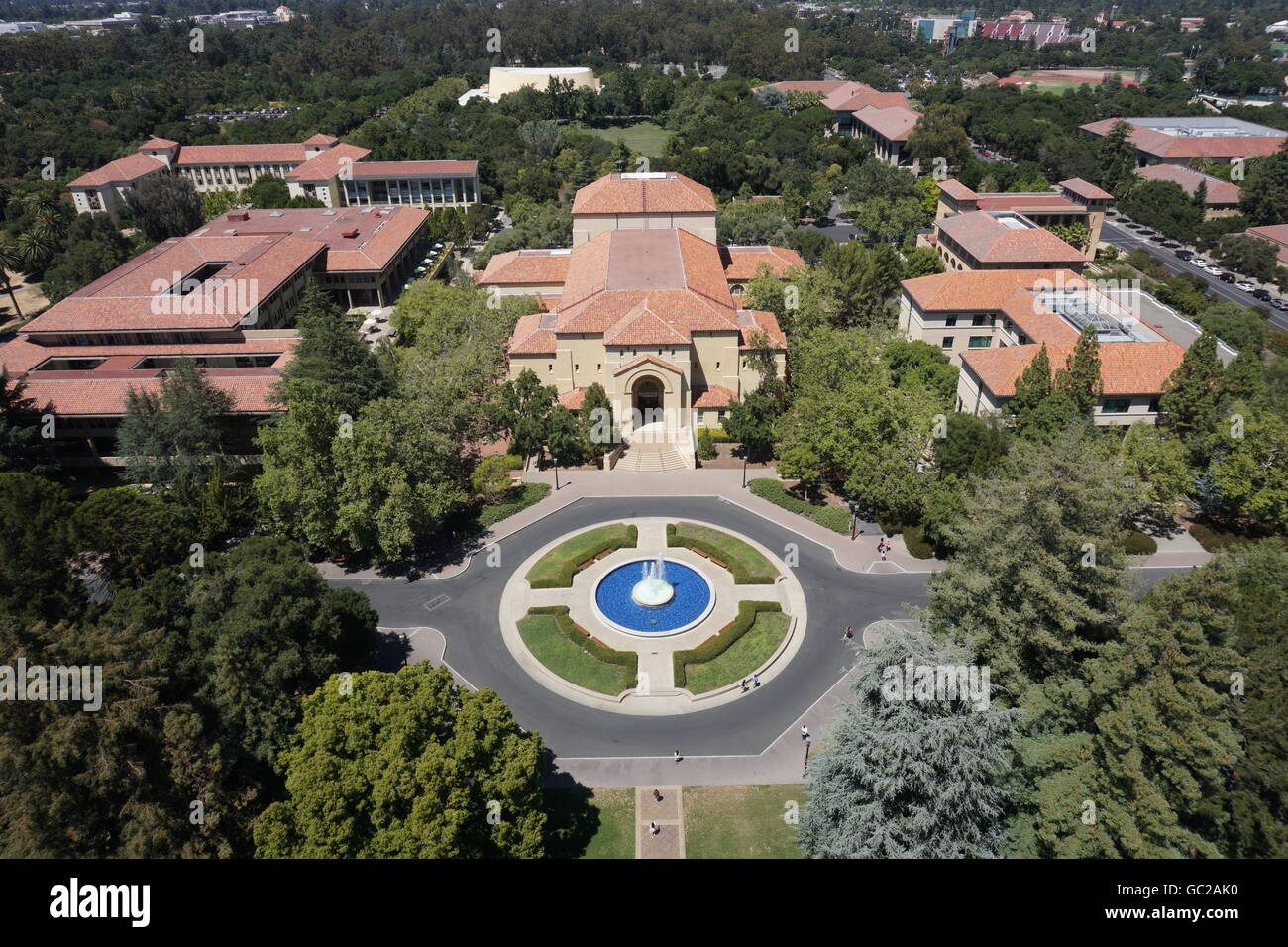 View towards Stanford Memorial Auditorium from Hoover Tower - Editorial Use Only Stock Photo