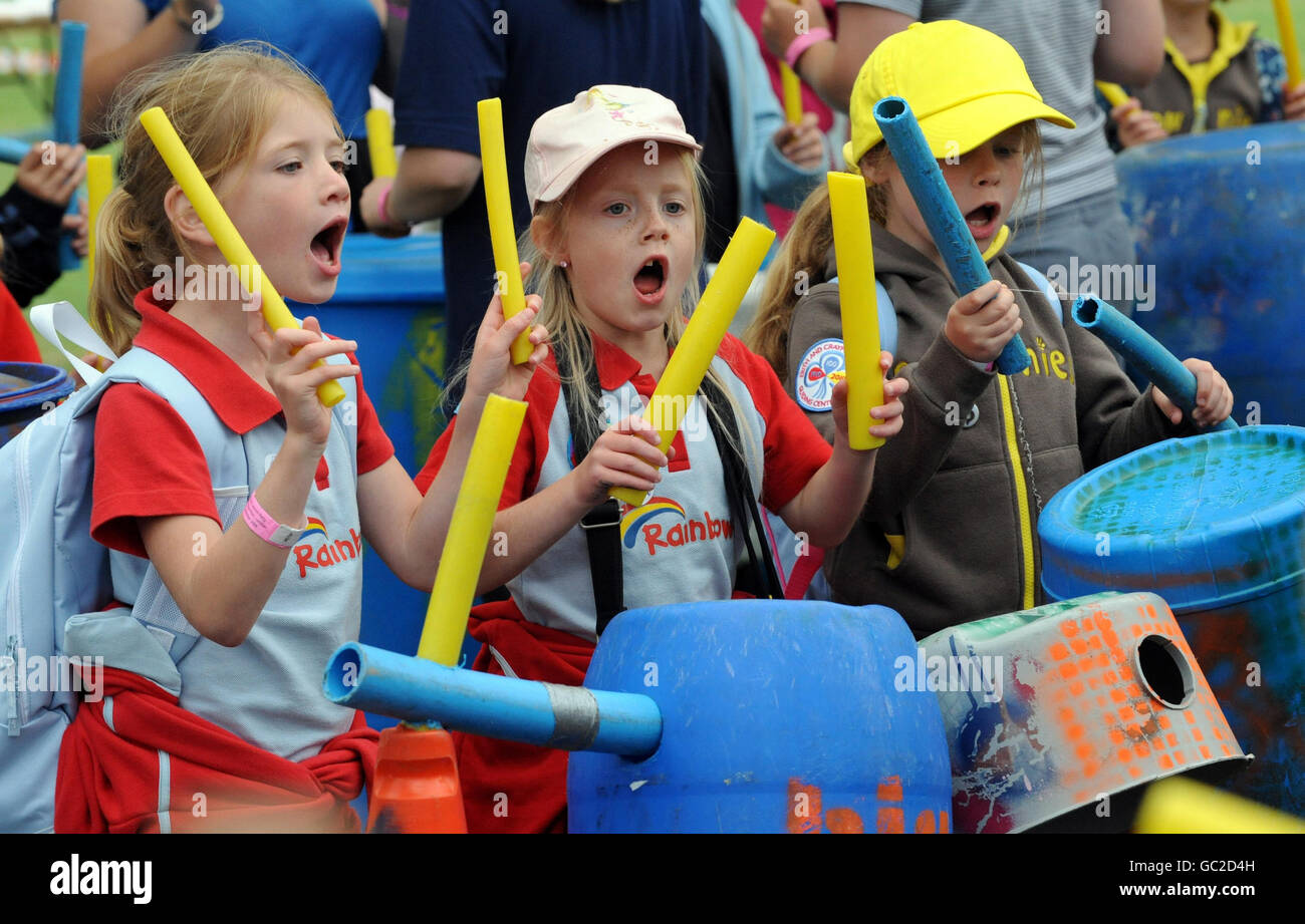 Rainbows enjoy the ocarina musical activity during the Girl Guiding UK