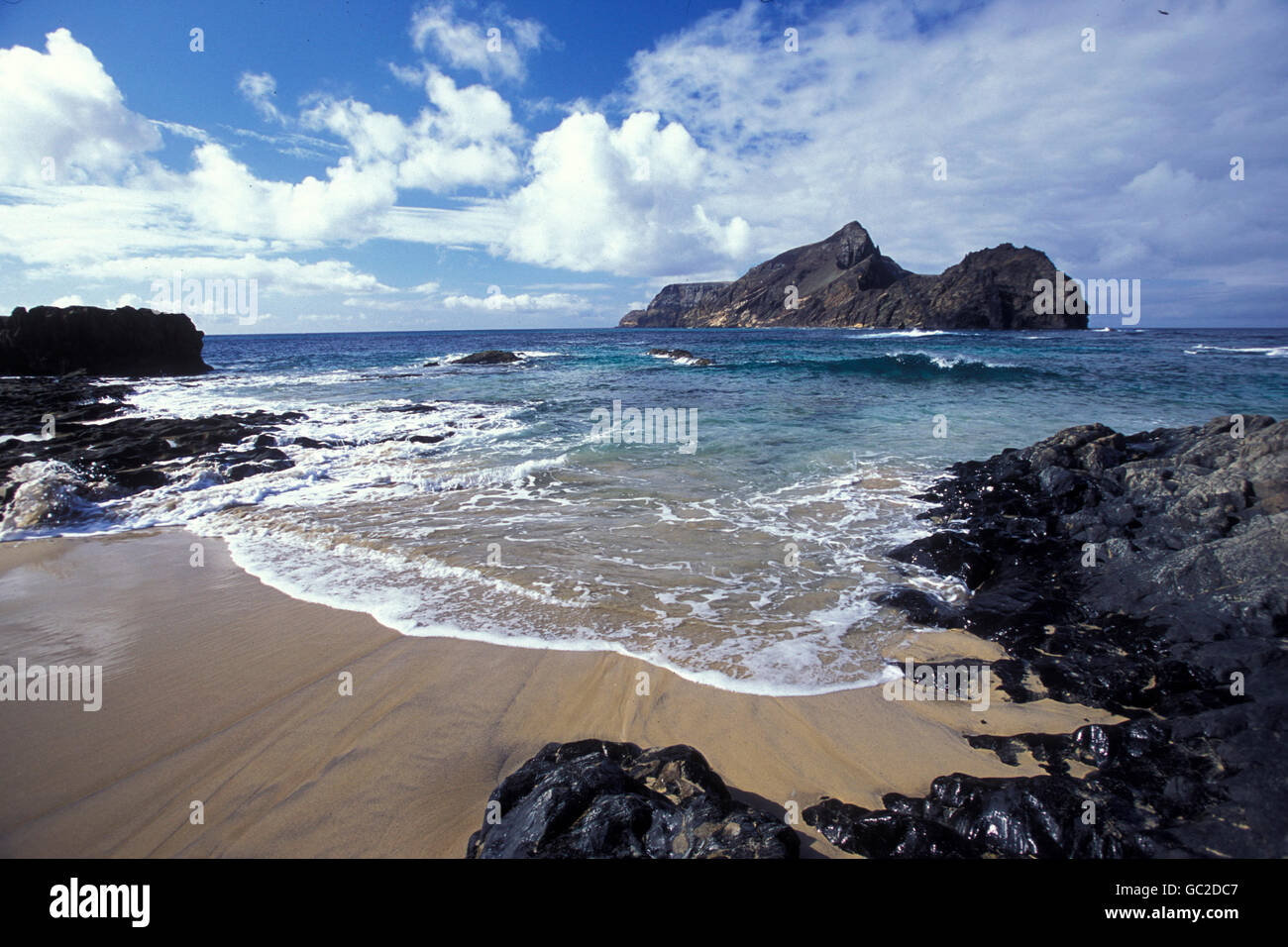 a Beach on the Island of Porto Santo ot the Madeira Islands in the Atlantic Ocean of Portugal