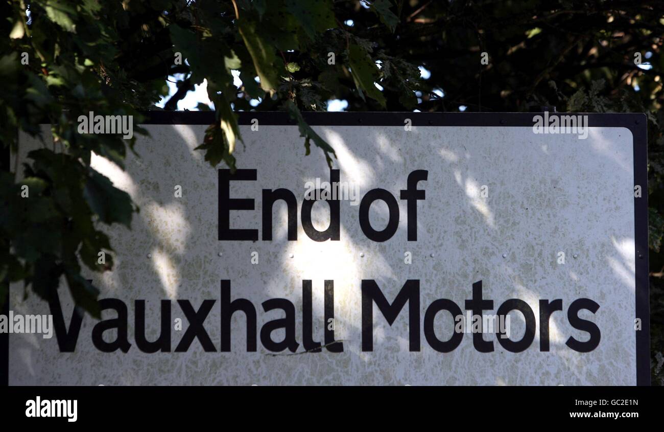 General View of a sign at Vauxhall Motors Plant in Ellesmere Port. Stock Photo