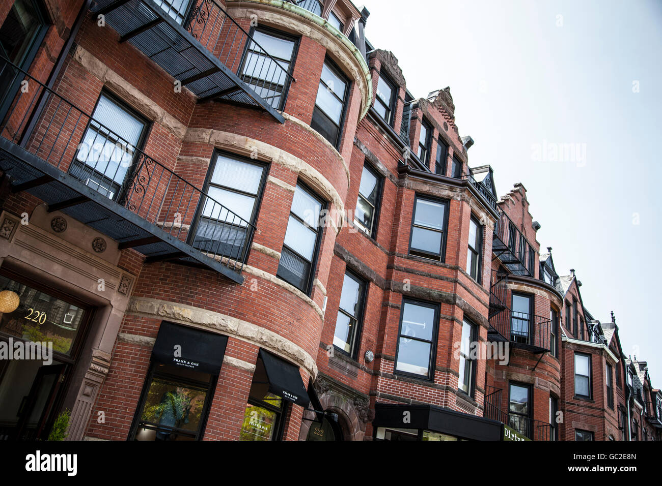Detail of elaborate apartment building on newbury street in Boston Stock Photo