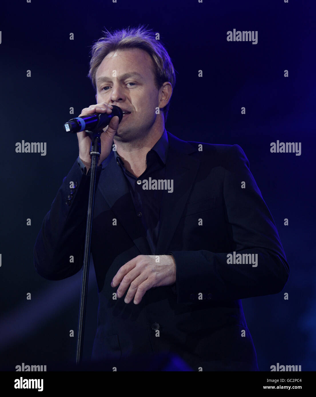 Jason Donovan on stage during BBC Radio 2's 'Thank You For The Music, A Celebration of the Music of ABBA' show, in Hyde Park central London. Stock Photo
