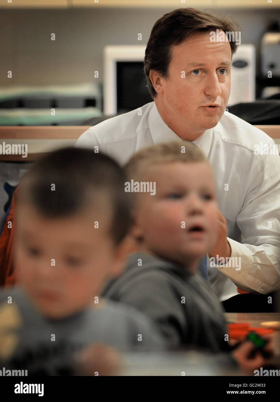 Conservative Party leader David Cameron meets parents and toddlers at