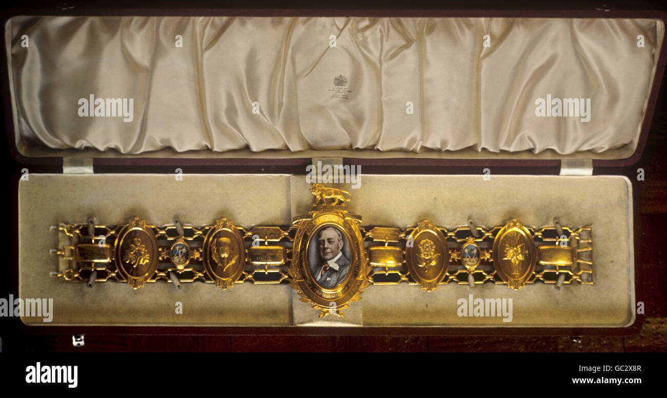 Shot of the Lonsdale belt in it's case. First awarded in 1909 the Lonsdale  belt is the oldest championship belt in boxing and is still awarded to the  British Champion at each