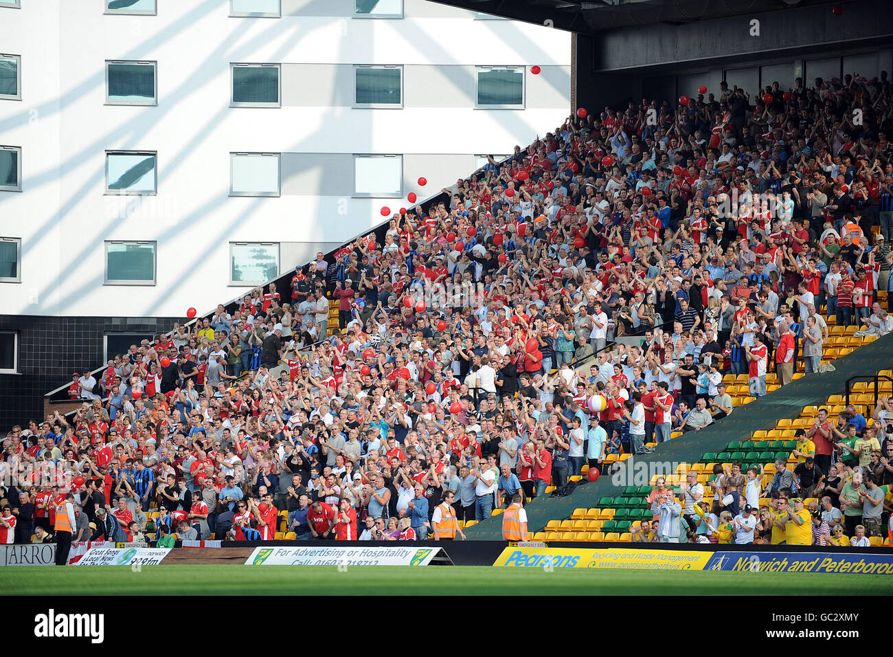 A view of Charlton Athletic fans in the away supporters section at