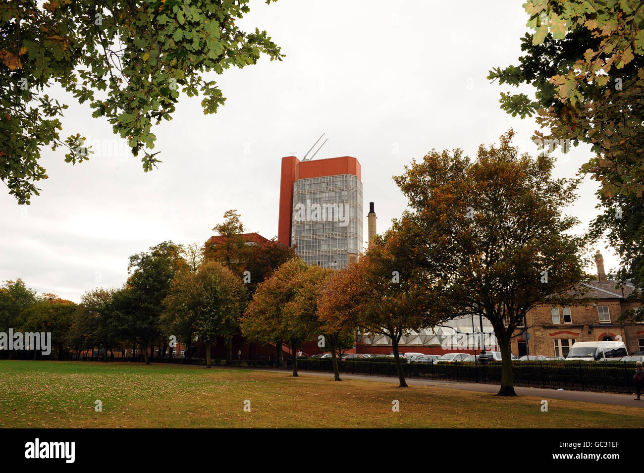 The Engineering Building at Leicester University, designed by architects James Stirling, James Gowan and structural engineer Frank Newby and completed in 1963 Stock Photo