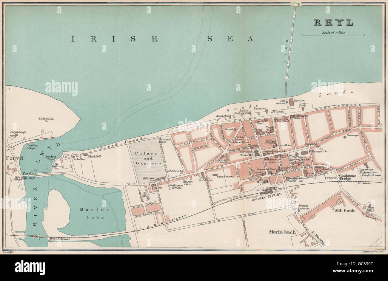 RHYL town/city plan. Wales. BARTHOLOMEW, 1902 antique map Stock Photo ...