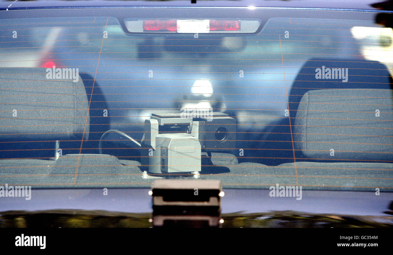 Stock photo of an Automatic Number Plate Recognition camera (ANPR) in a police car in Dublin. Stock Photo
