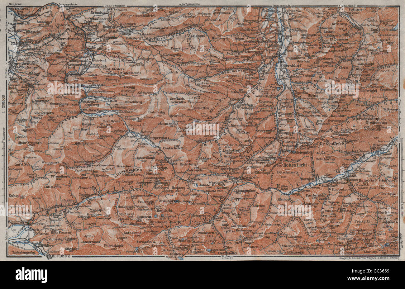 BREGENZERWALD & ALLGÄUER ALPEN. Blundez Oberstdorf Damüls Mittelberg, 1923 map Stock Photo