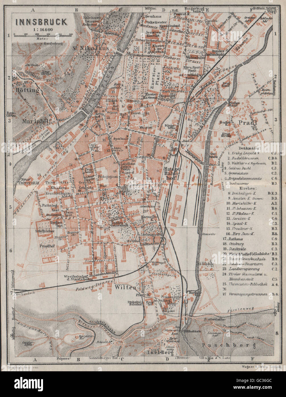 Innsbruck um 1900 historische alte Landkarte Stadtplan map 