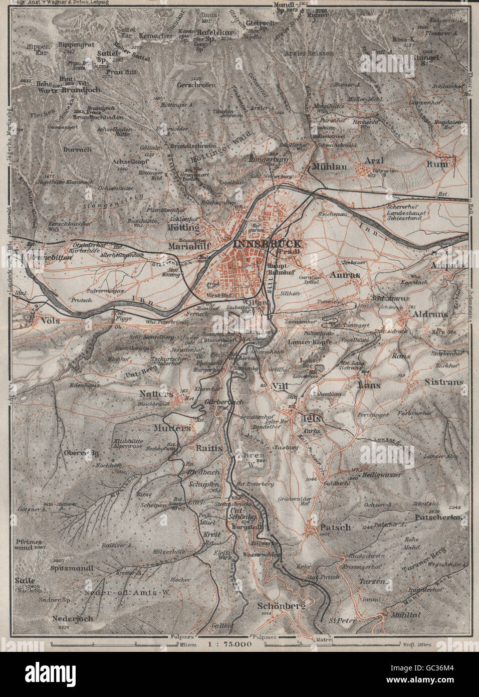 INNSBRUCK ENVIRONS Umgebung. Thaur Gotzens Igls. Austria Österreich, 1923 map Stock Photo