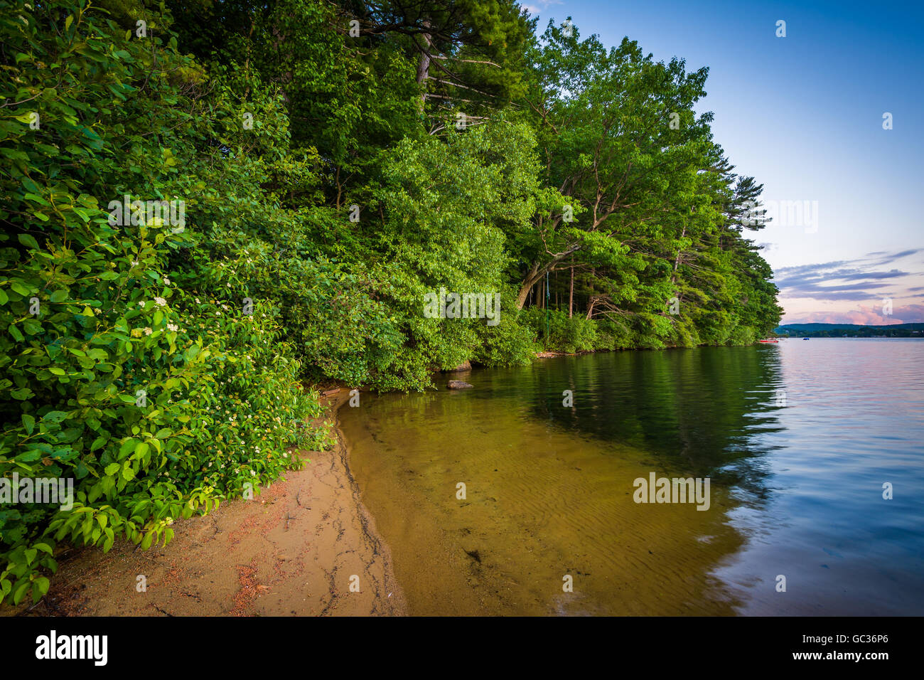 The shore of Winnisquam Lake, at Bond Park, in Laconia, New Hampshire. Stock Photo