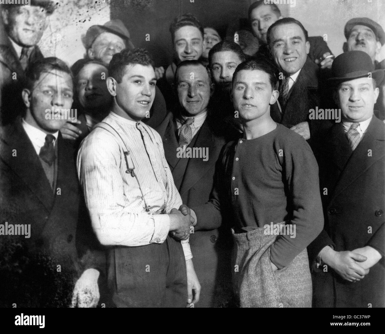 Boxers Jack 'Kid' Berg and Jack Donn before their Light Welterweight fight, at the Queen's Hall in London. Stock Photo