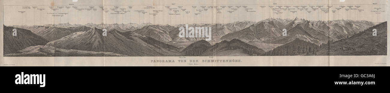 PANORAMA from/vom SCHMITTENHÖHE. Kitzbühler Alpen Tirol Österreich, 1923 map Stock Photo