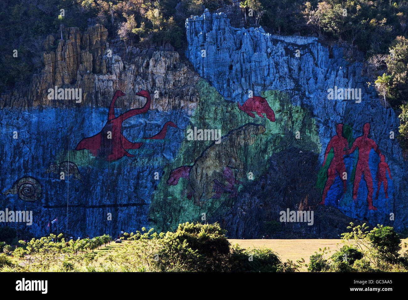 Rock painting, Mural de la Prehistoria, nearby Viñales, Viñales Valley, Pinar del Río Province, Cuba Stock Photo