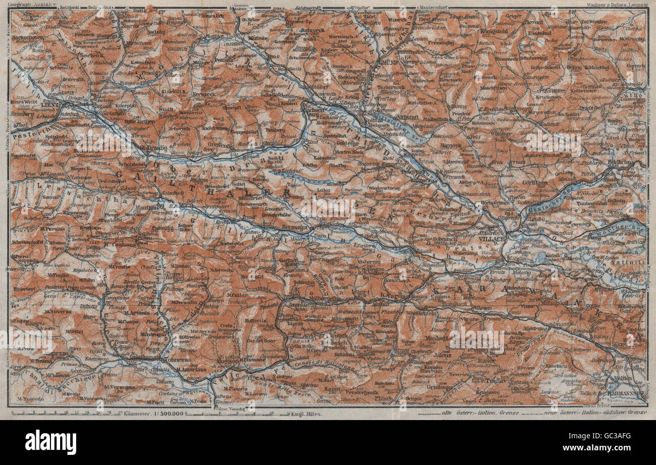 CARINTHIAN ALPS Lienz Villach Triglav Lake Bled Austria Italy Slovenia, 1923 map Stock Photo