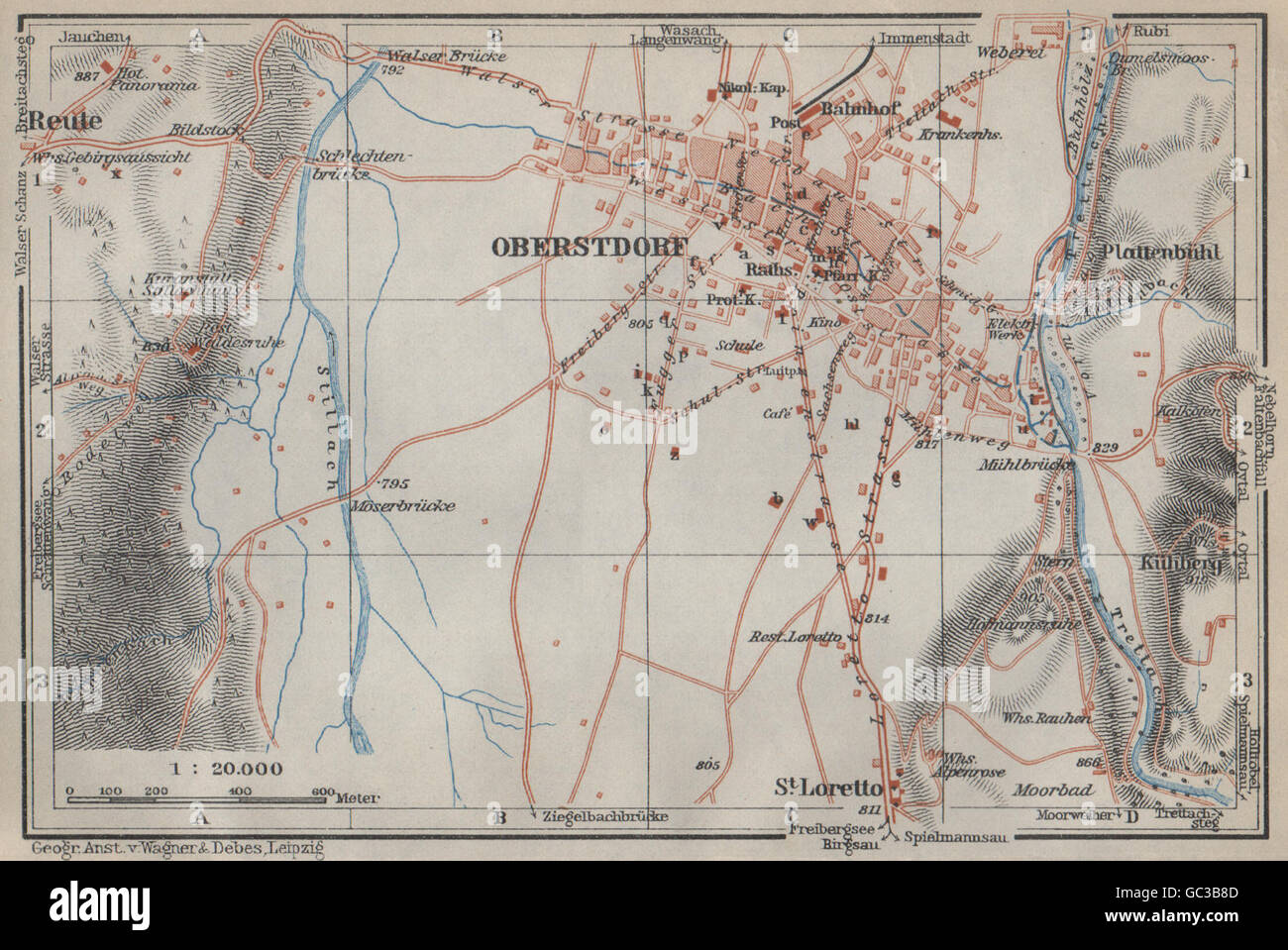 OBERSTDORF town city stadtplan. Bayern Bavaria Germany Deutschland