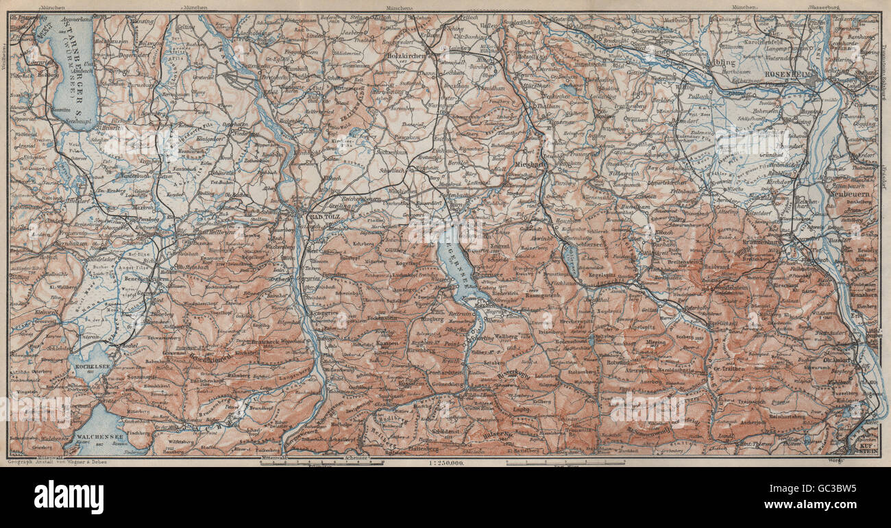 BAYERISCHE ALPEN. Bavarian Alps. Lenggries Spitzingsee Bayrischzell, 1927 map Stock Photo