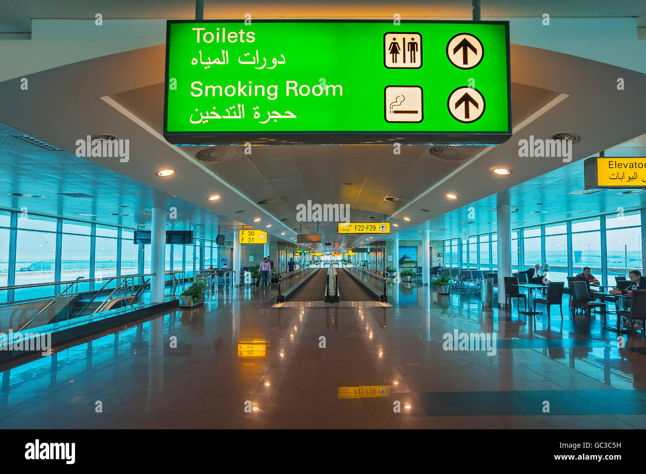 Moving walkway and signs at the airport, Marsa Alam International Airport, Marsa  Alam, Egypt Stock Photo - Alamy