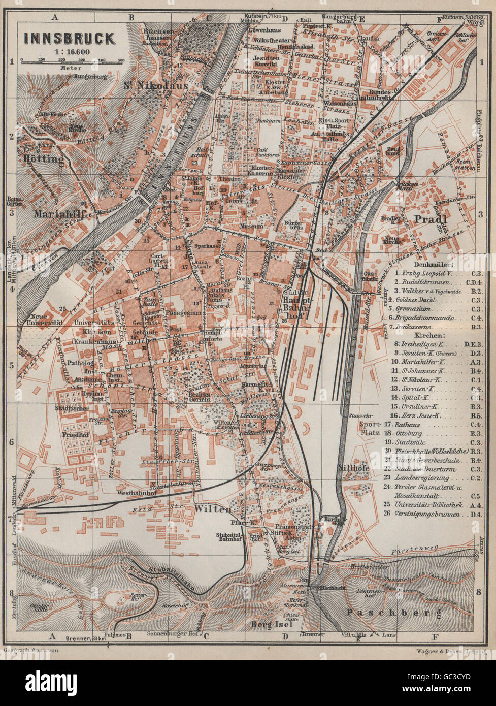 INNSBRUCK antique town city plan stadtplan Austria Österreich karte 1905 map