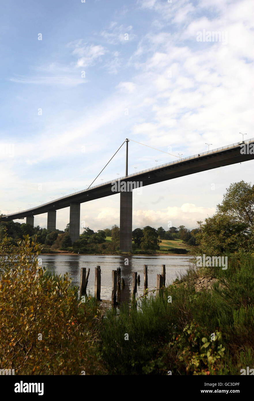 A general view of Erskine Bridge near Glasgow, seen from Old Kilpatrick, where two women died after jumping from the bridge into the river. Stock Photo