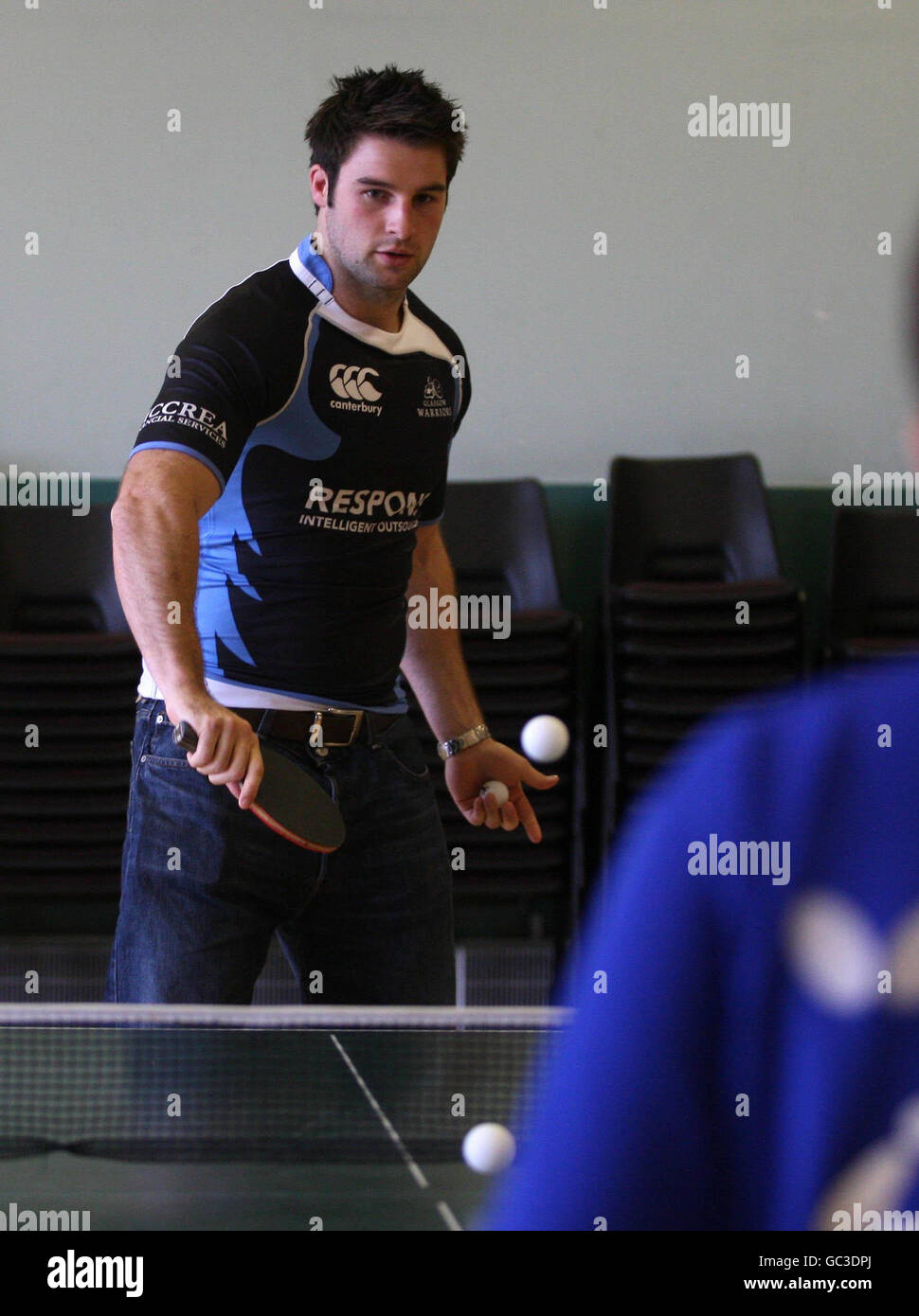 Rugby Union Table Tennis Challenge Knightswood Community Centre. Glasgow Warriors' Johnnie
