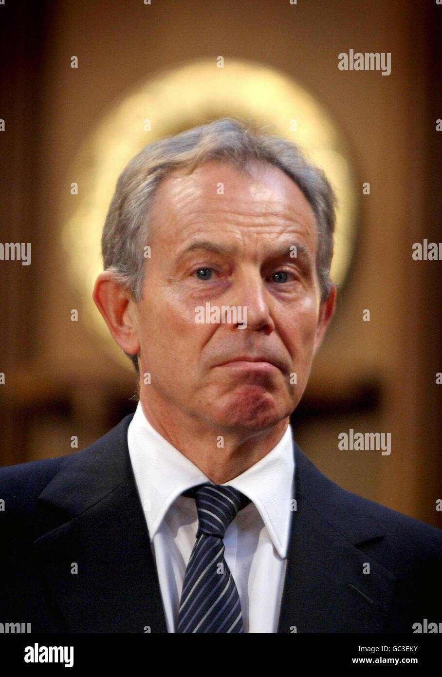 Former Prime Minister Tony Blair looks on during a reception at the Guildhall in London following the service of commemoration at St Paul's Cathedral honouring UK military and civilian personnel who served in Iraq. Stock Photo