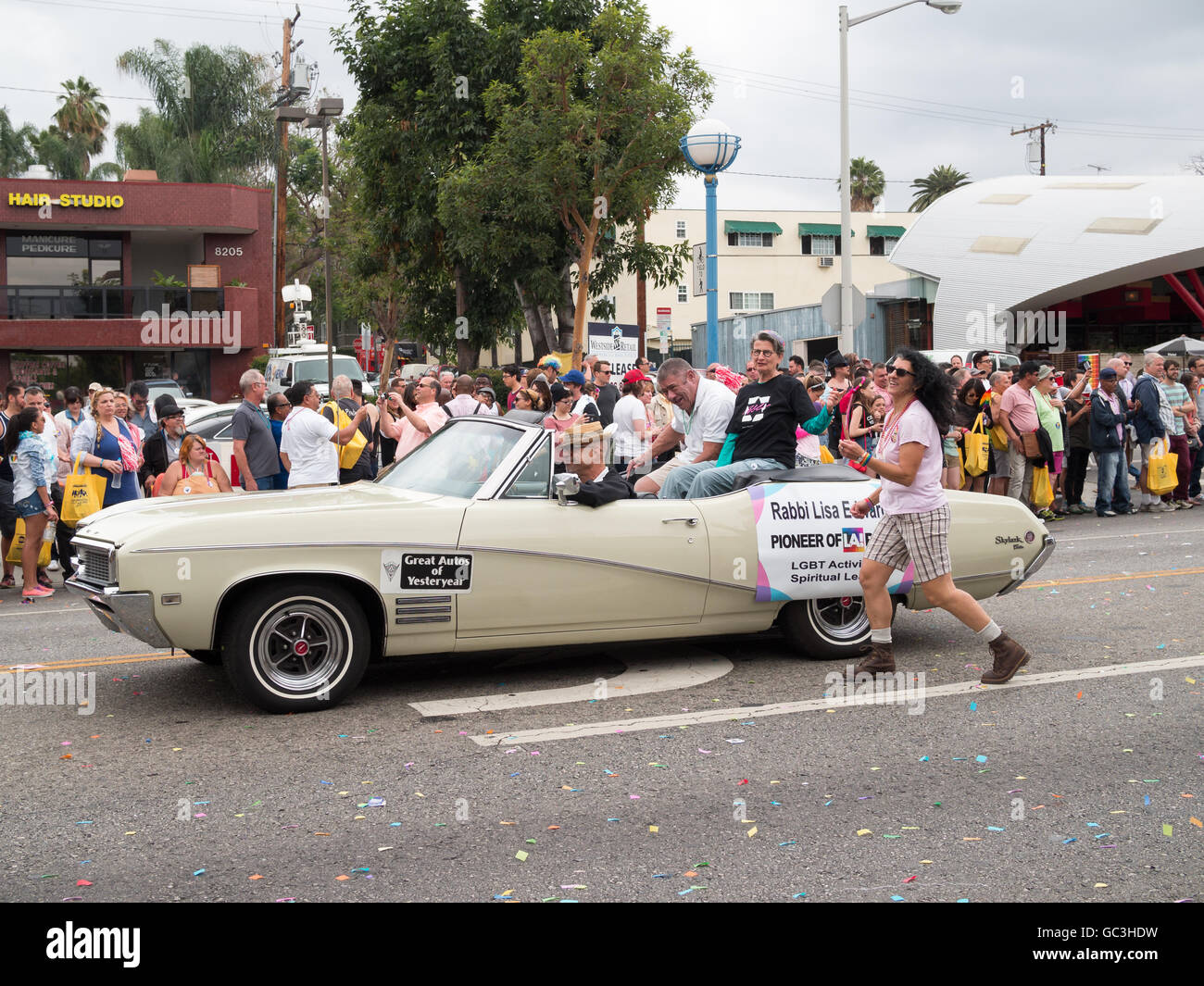 Rabbi Lisa Edwards parading in a car during LA Pride Parade 2016 Stock ...
