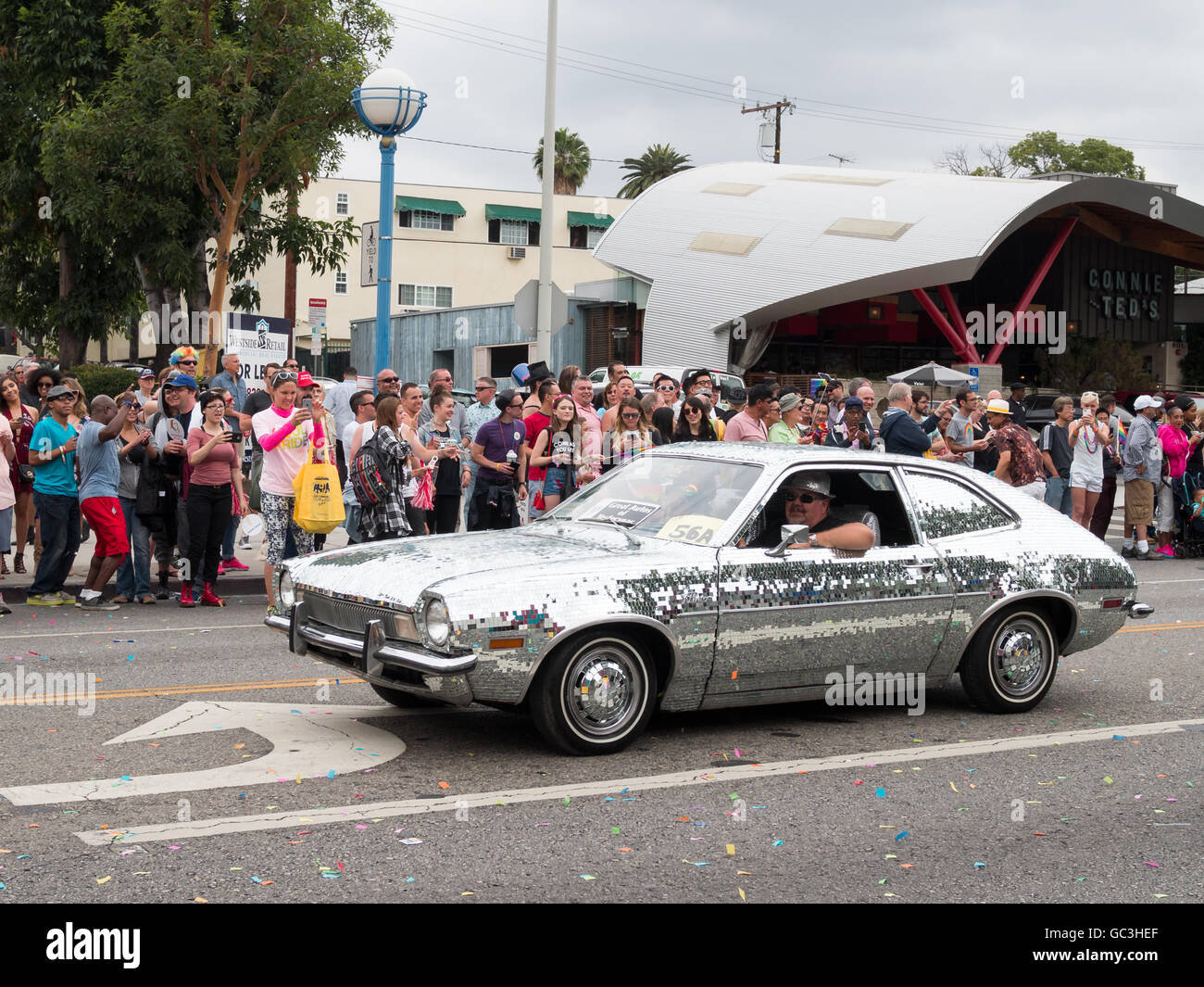 Mirror covered car parading in LA Pride Parade 2016 Stock Photo