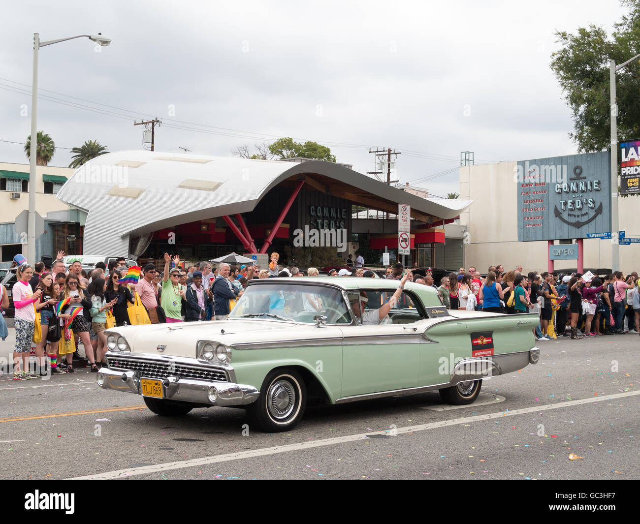Classical car parading in LA Pride Parade 2016 Stock Photo