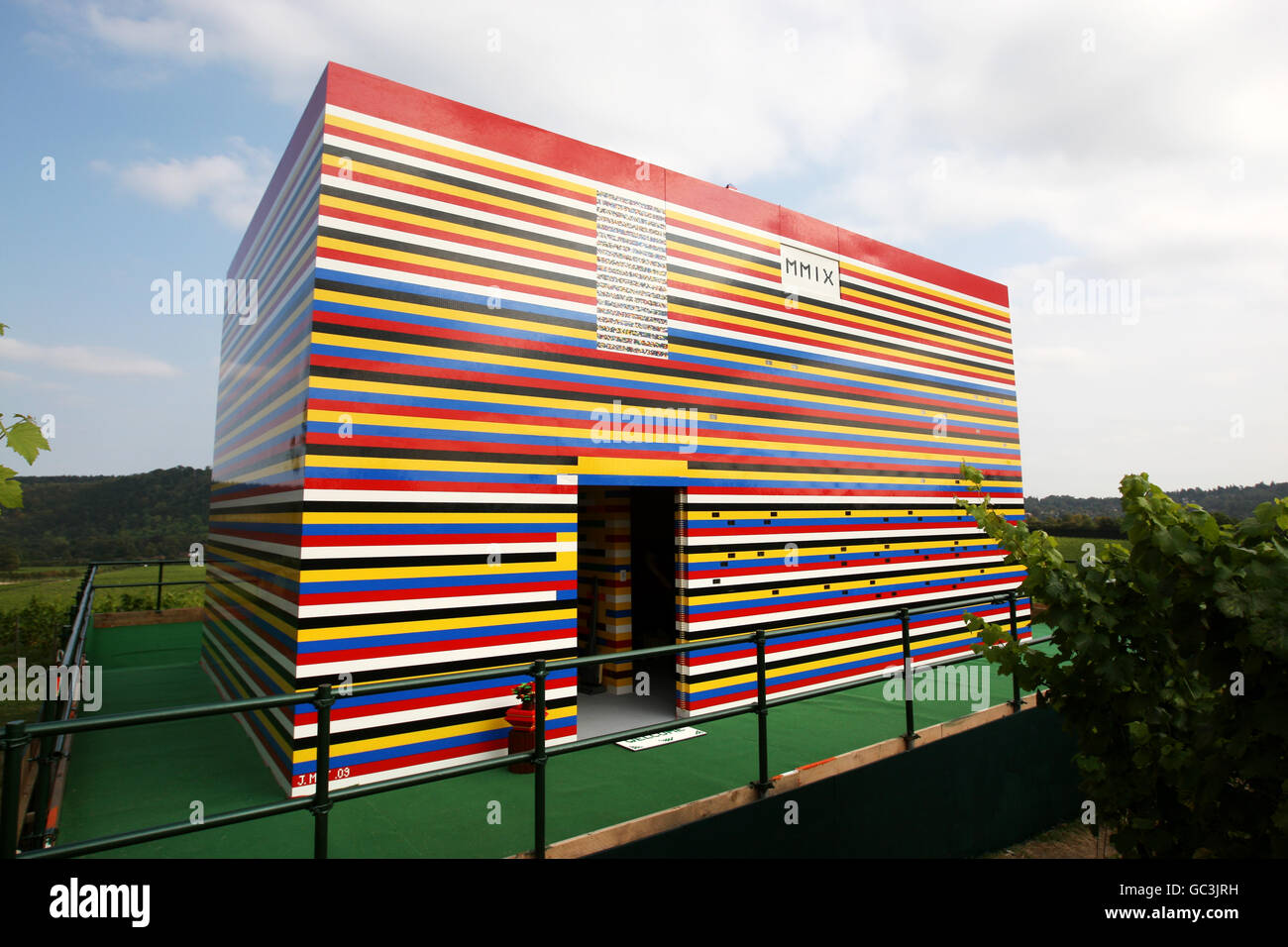 A full size house made entirely with Lego bricks. The house at Denbies Wine Estate in Dorking Surrey will feature on BBC series James May s Toy Stories Stock Photo Alamy