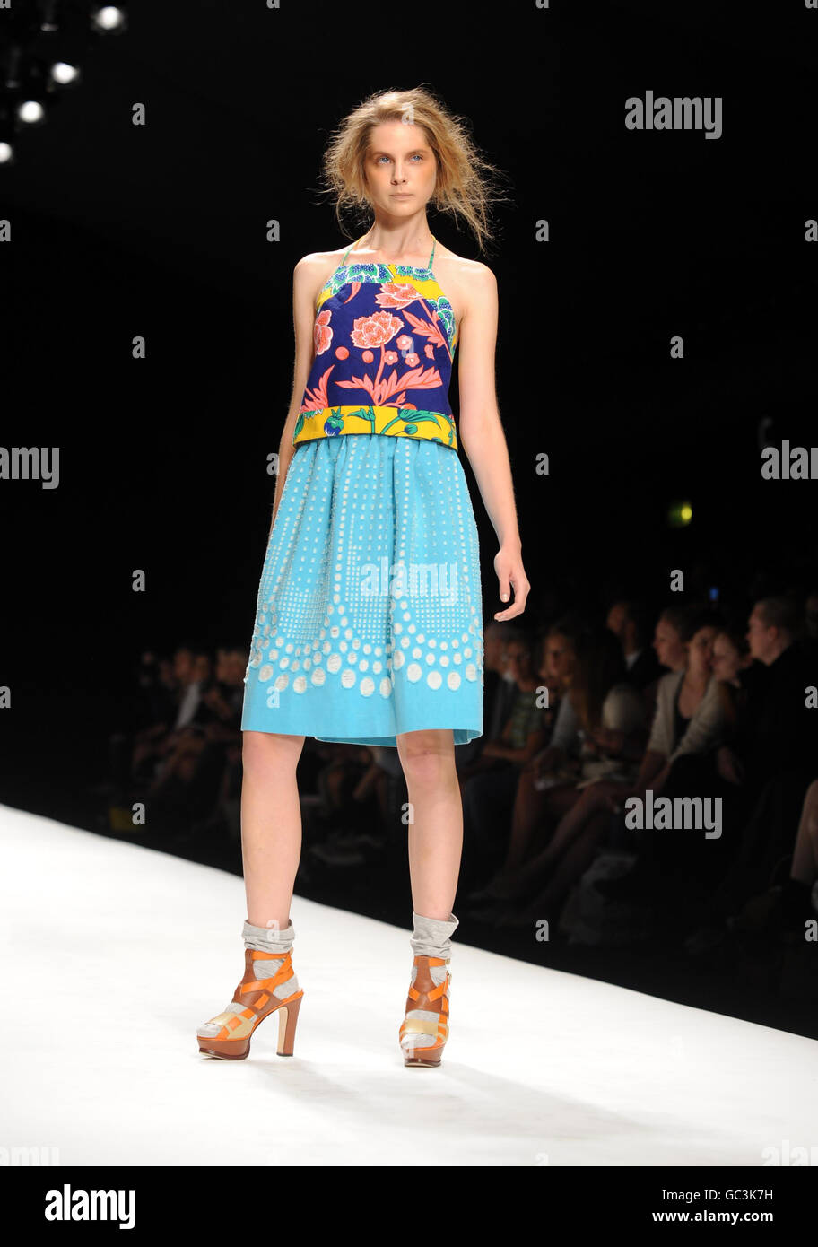 A model on the runway at the Eley Kishimoto catwalk show during the ...