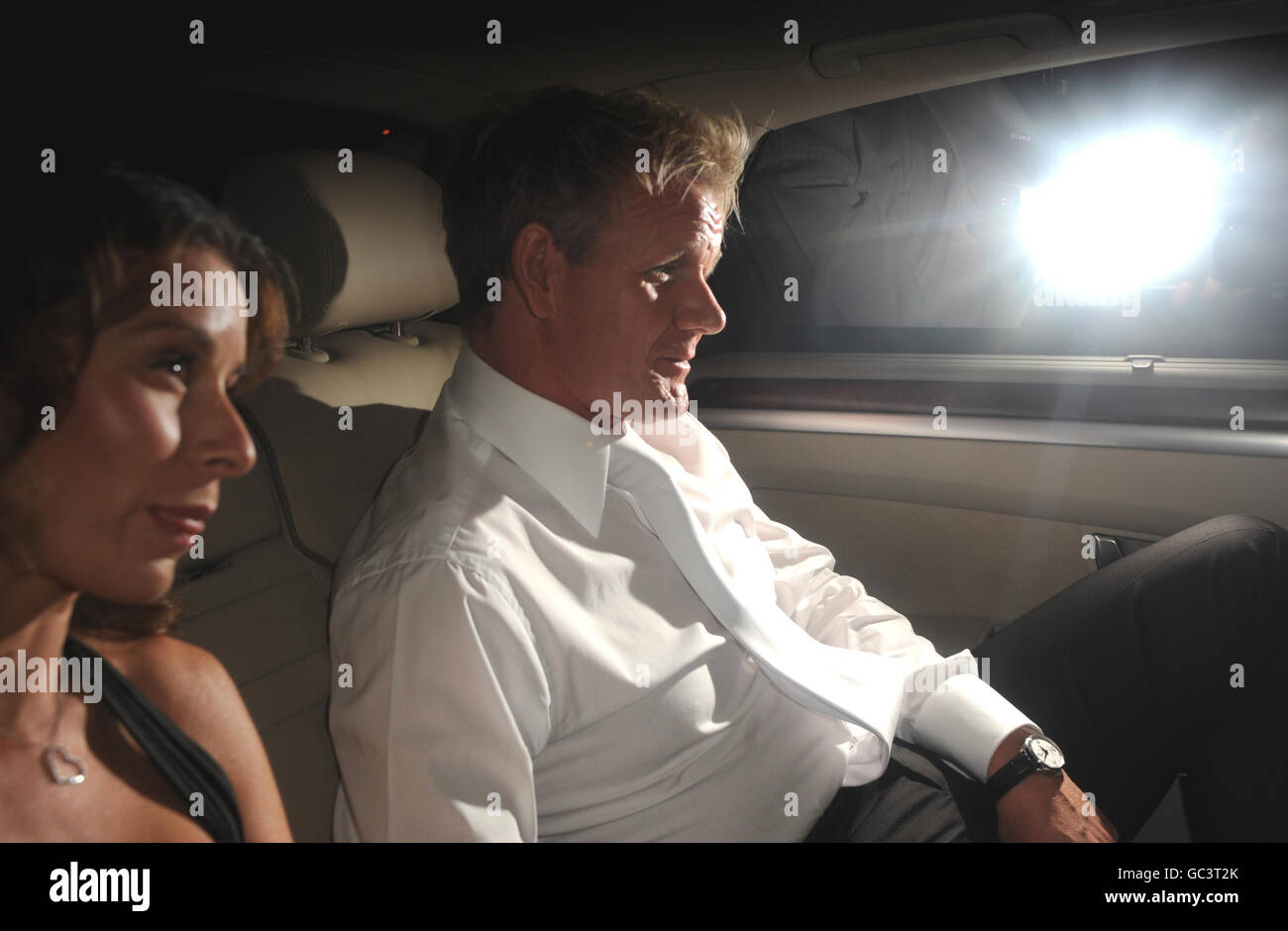 Gordon Ramsay and wife Tana arrive for the lavish 50th birthday party of TV mogul Simon Cowell