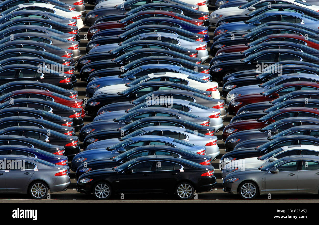New Jaguar cars await delivery near the company's Castle Bromwich plant